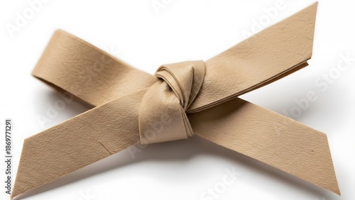 Elegant tan ribbon tied into a perfect bow