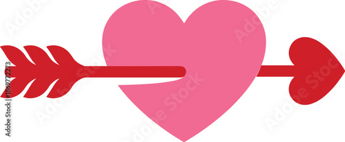Pink heart pierced by red arrow, romantic love symbol, Valentine’s Day theme, emotional design, flat vector illustration