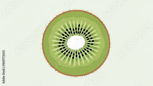 Vibrant kiwi fruit cut in half showing black seeds