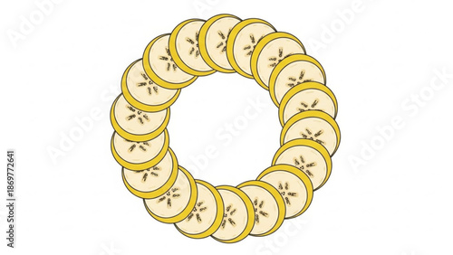 Golden coins stacked in circular formation with bees