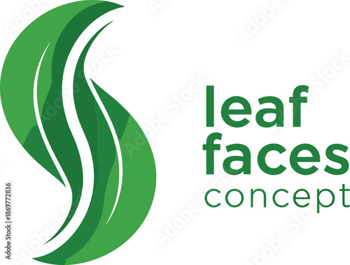 Modern green leaf logo design featuring abstract curved foliage shapes for eco friendly branding, organic nature concepts, and corporate environmental identity.
