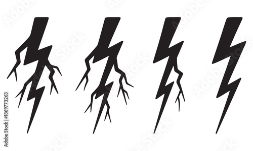 Lightning Bolt and Thunderstorm Strike Silhouettes - Black Storm Vector Icons Set