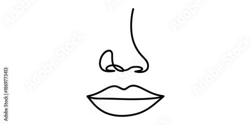 Simple one line art drawing of a human face featuring nose and lips on a clean background