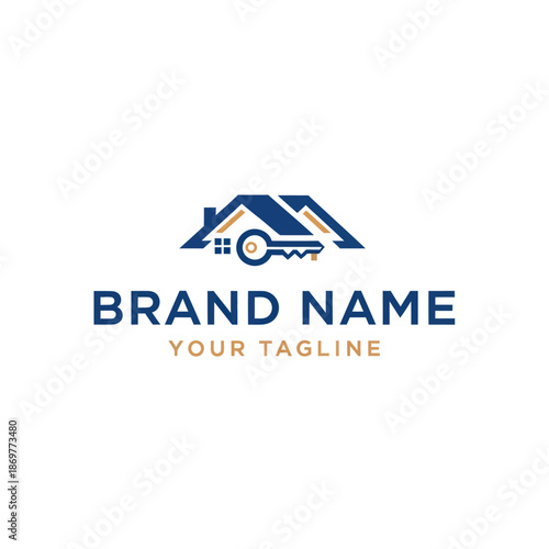 House Key Logo Template with Placeholder Text.