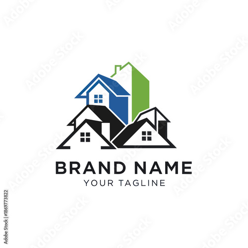 Houses Logo Design Template with Brand Name.