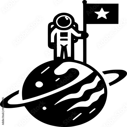 Astronaut's Cosmic Ascent: A bold illustration of an astronaut planting a flag on a celestial body, symbolizing exploration and the reach for new frontiers. 