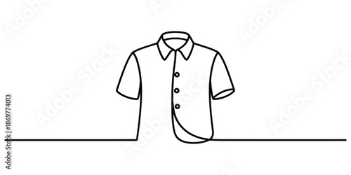 Minimalist continuous line art drawing of a classic short-sleeved collared shirt