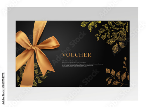 vector golden bow gift with voucher