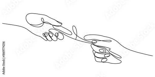 Continuous line drawing of two hands holding a string or thread