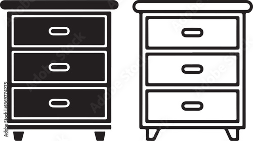 Two simple black and white bedside tables with drawers a common household furniture item