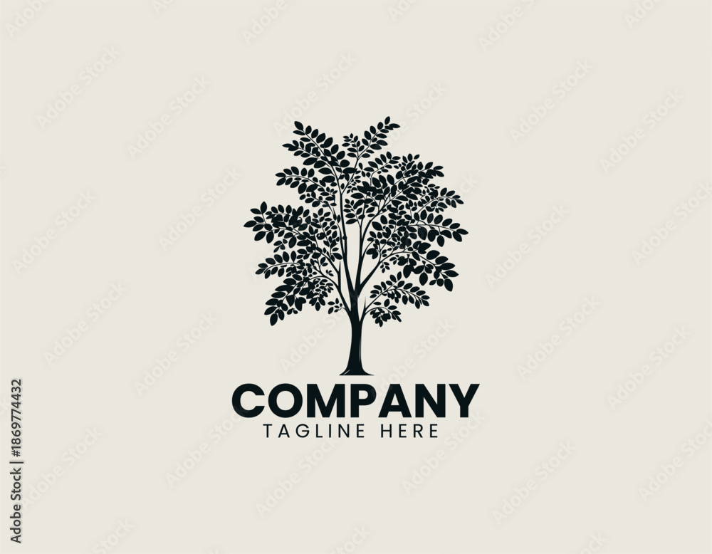 Obraz premium Moringa tree black vector logo illustration