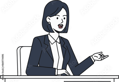 Woman in Office Discussion, Professional Concept Business Meeting, Cartoon Character Illustration