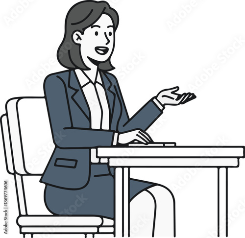 Woman in Office Discussion, Professional Concept Business Meeting, Cartoon Character Illustration