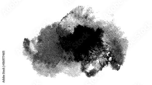 Abstract halftone ink blob, grunge art. Black paint stroke texture. Wallpaper design. Hand drawn watercolor isolated vector illustration