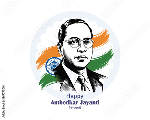 Indian freedom fighter Dr. Babasaheb Bhimrao Ambedkar Jayanti 14 April, Ambedkar Vector, and Typography.