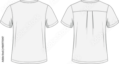 Technical t-shirt sketch, fashion flat design, short sleeve top, garment construction, apparel template, front back view, clothing illustration, textile