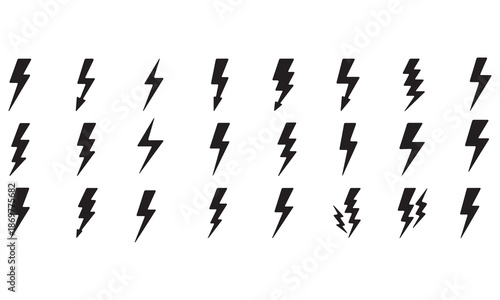 Lightning Bolt and Thunderstorm Strike Silhouettes - Black Storm Vector Icons Set