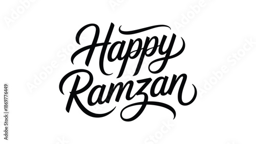 Happy Ramzan elegant calligraphy typography text design isolated on white background for islamic holy month greeting celebration and religious artwork