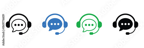 Customer service icons with headset and speech bubbles in modern style