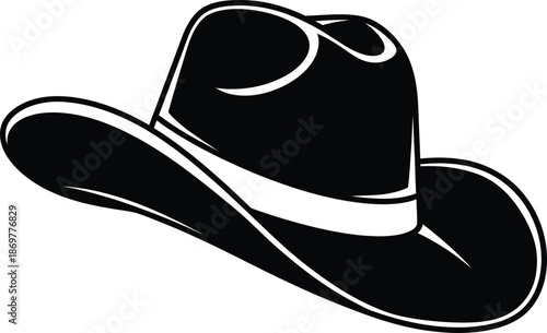 Silhouette of a classic cowboy hat with white outline and band