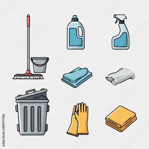Cleaning Supplies and Equipment for Household Chores.