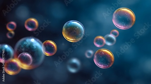 Wallpaper Mural Abstract arrangement of iridescent colorful bubbles floating gracefully in a dark luminous background Torontodigital.ca