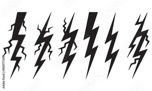 Lightning Bolt and Thunderstorm Strike Silhouettes - Black Storm Vector Icons Set