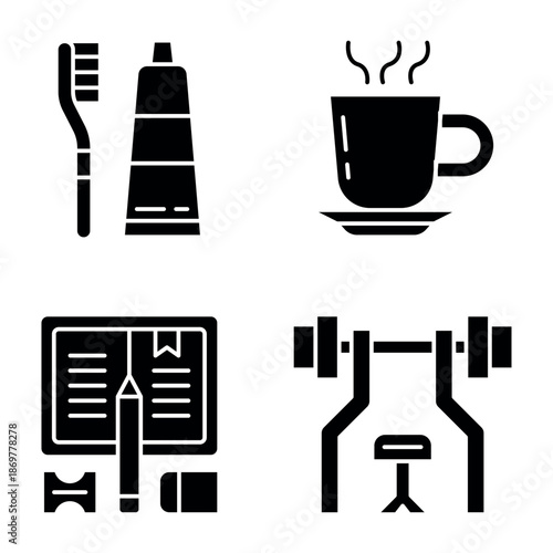 Daily Activities Icon Set Vector Design Glyph Template