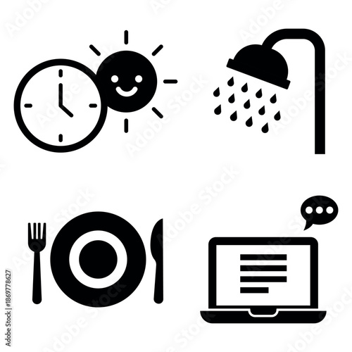 Daily Activities Icon Set Vector Design Glyph Template	