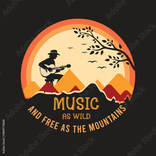 Music Free As Mountains T-shirt Design