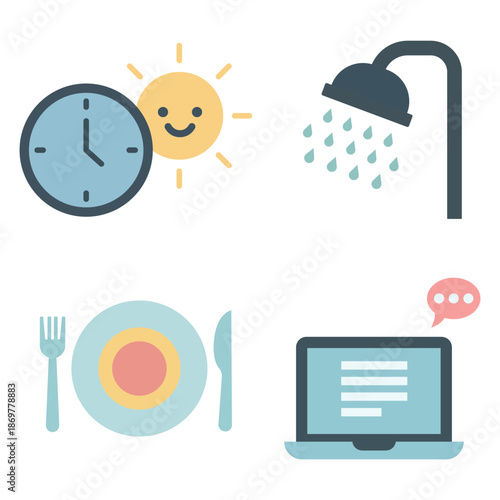 Daily Activities Icon Set Vector Design Template	