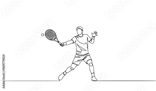 Man Playing Tennis Forehand One Line Art Vector