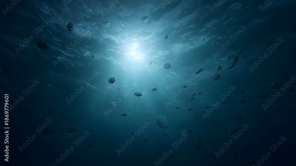 custom made wallpaper toronto digitalSunlight streams into the deep blue ocean illuminating floating bubbles and creating an ethereal underwater scene