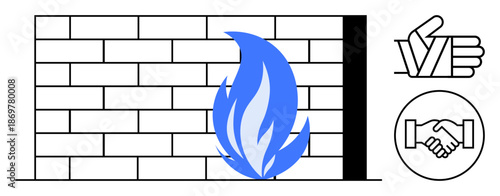 Firewall security concept. Firewall with flame icon, system integrity and data protection. Security ensures safe online interactions and robust data safety. For cybersecurity, network safety, IT