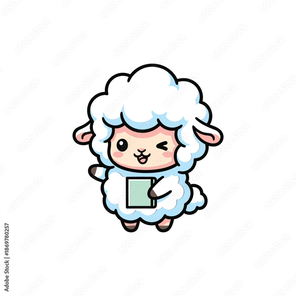 Fototapeta premium Cartoon Sheep Holding a Book Illustration