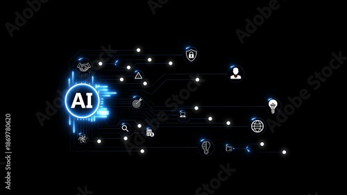 AI agent businessman working with virtual reality interface, illustrating multi-agent artificial intelligence systems, automated decision making and workflow optimization on black background