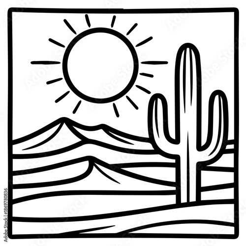 Simple Desert Background – Kids Coloring Book Page