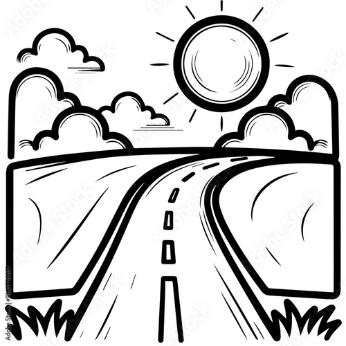 Simple Road Landscape – Kids Coloring Book Background