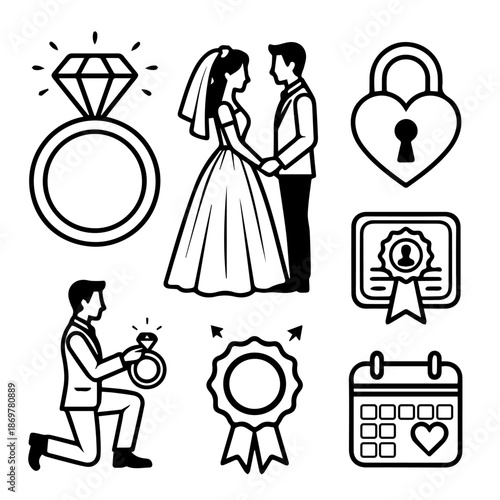 Wedding & Engagement Icon Set – Romantic Love Symbols