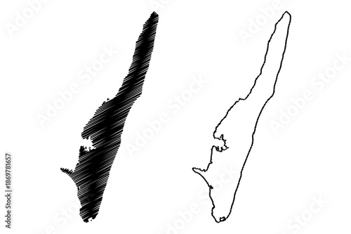 Langeland island (Kingdom of Denmark) map vector illustration, scribble sketch Langeland map