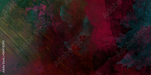 Abstract Watercolor dark green and red grunge background painting. Aquamarine and green abstract Glowing fractal digital art design vector design. Abstract Black and Green Grunge Colorful gouache.