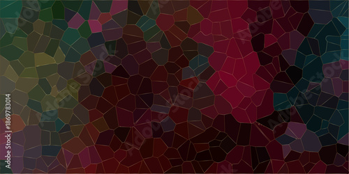 Mosaic of irregularly shaped geometrical forms in a rich palette of warm earth tones and cool blues providing a unique texture and composition for vector.