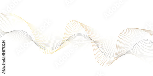 Abstract golden wavy lines Digital frequency track equalizer background. Curved wave smooth stripe seamless pattern. Wave lines created using blend tool. graphic template banner business presentation.