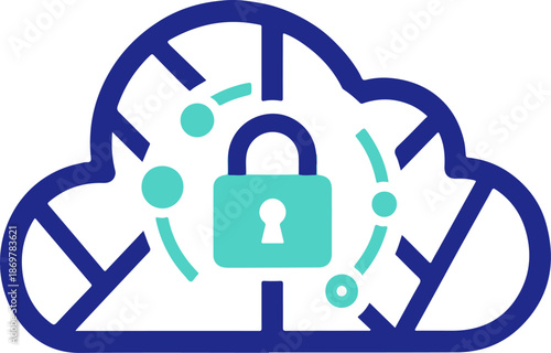 Modern Duotone Cloud Security Icon with Padlock. Secure Data Storage and Cyber Protection Vector Illustration for Technology, SaaS, and Network Safety.
