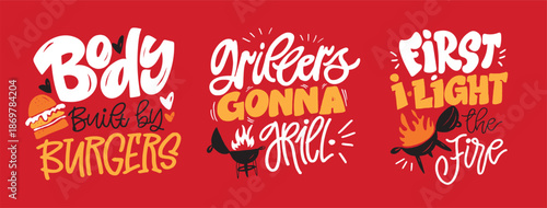 Hand drawn doodle lettering quote about Grill BBQ. Lettering for t-shirt design, mug print, bag print, clothes fashion. 100% hand drawn vector image.
