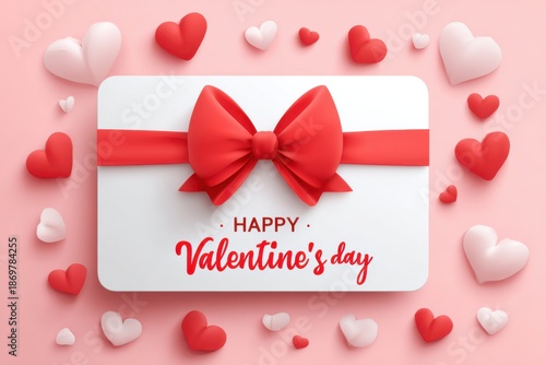 White Gift Card Design Template with Decorative Red Bow Element