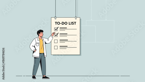 Man Checking Off To-Do List Items, Task Management, Planning, Organization, Business Concept