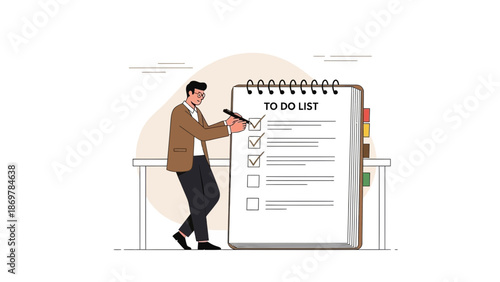 Man Checking Off To-Do List Items on Large Notepad