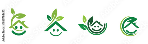 Modern Eco Friendly Home Smile Logo Collection for Green Real Estate and Sustainable Housing
