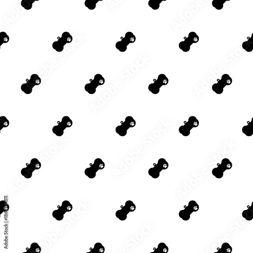 Dog bone paw name tag seamless pattern isolated on white background